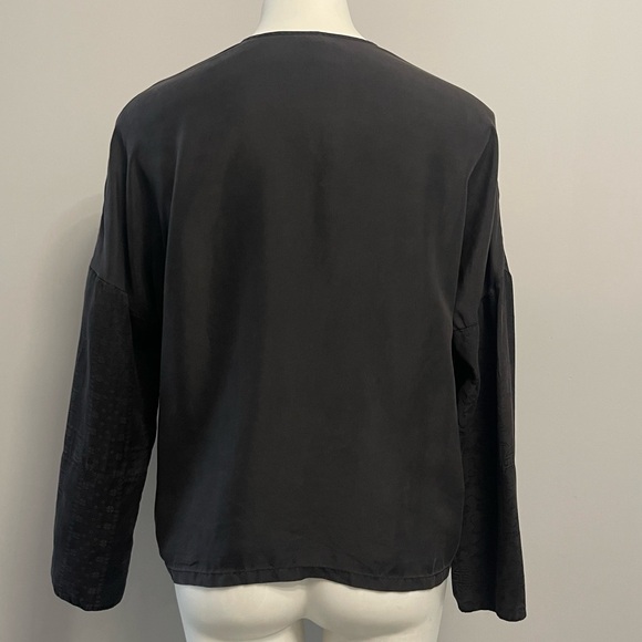 Raquel Allegra Henley Blouse Black 0 Oversized Slouchy Boxy Oriental Print Top - Picture 4 of 15